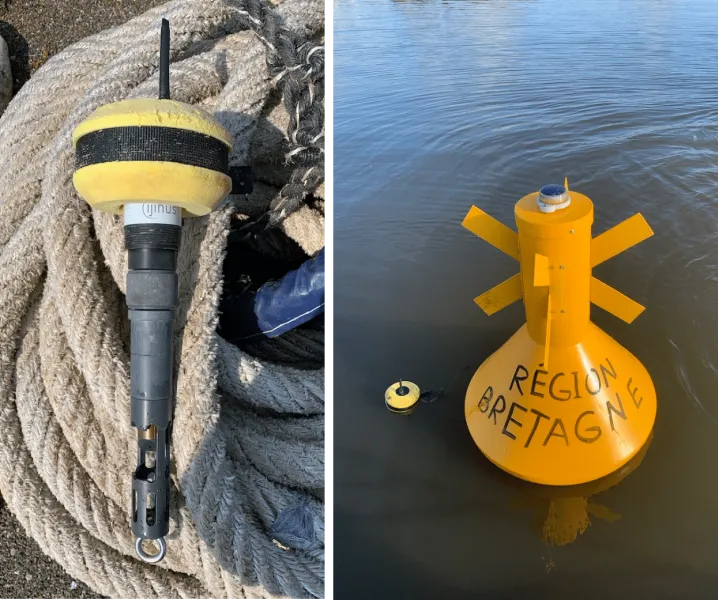 Bouées instrumentées autonomes de suivis en direct de multi paramètres:<br />
Oxygène dissous<br />
Température<br />
Turbidité ... Sondes